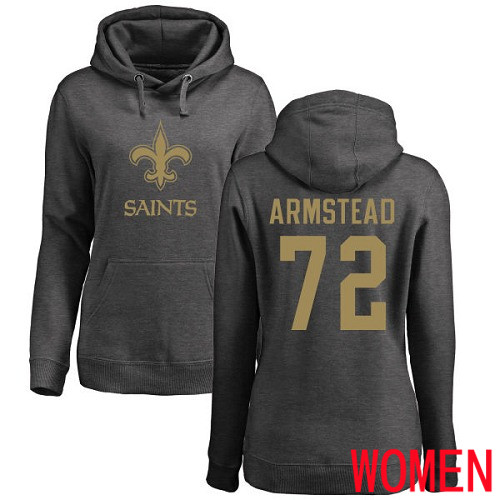 New Orleans Saints Ash Women Terron Armstead One Color NFL Football #72 Pullover Hoodie Sweatshirts->women nfl jersey->Women Jersey